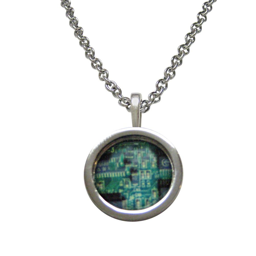 Circular Green Computer Circuit Pendant Necklace